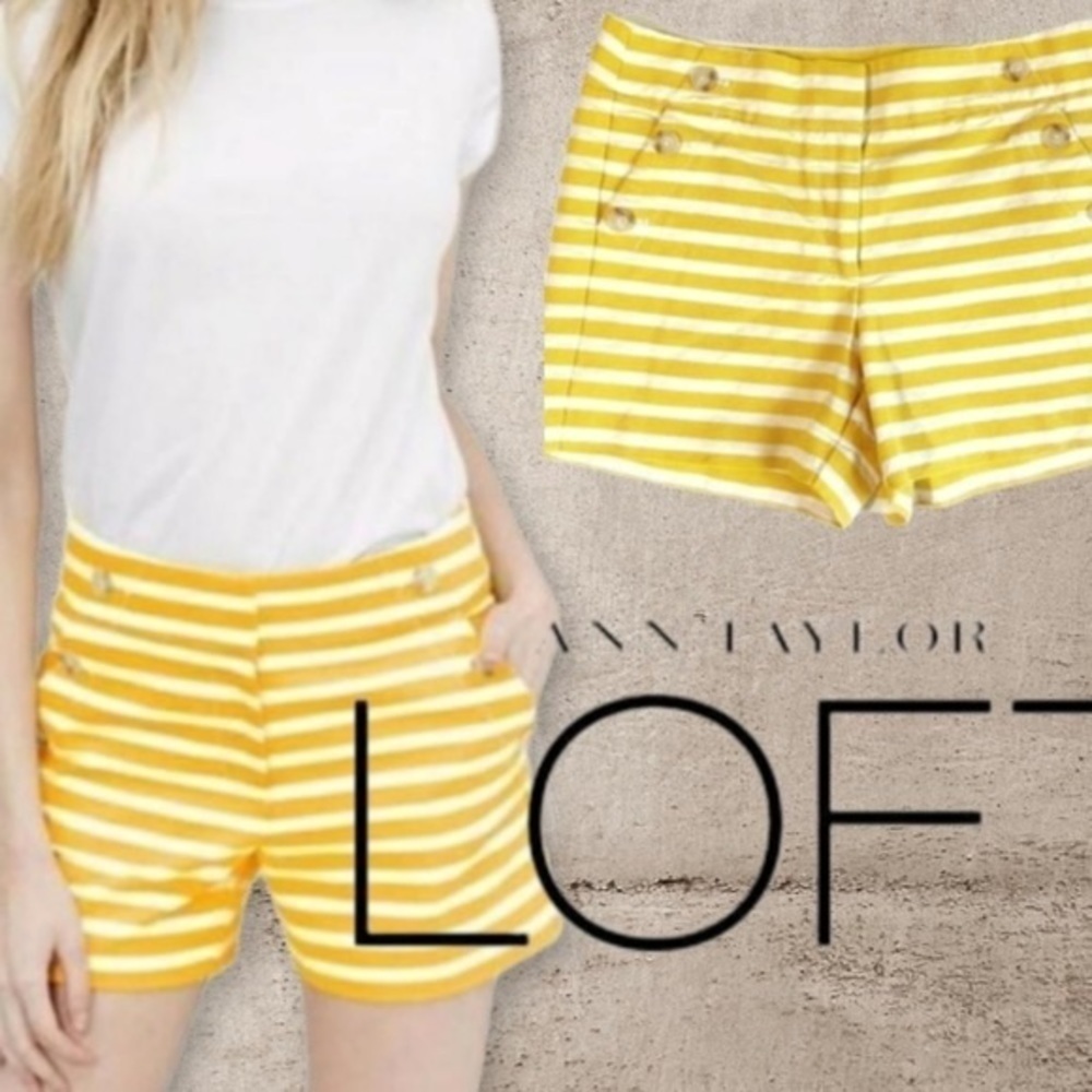 LOFT Ann Taylor yellow and white Striped Rivera Shorts Size 0 EUC